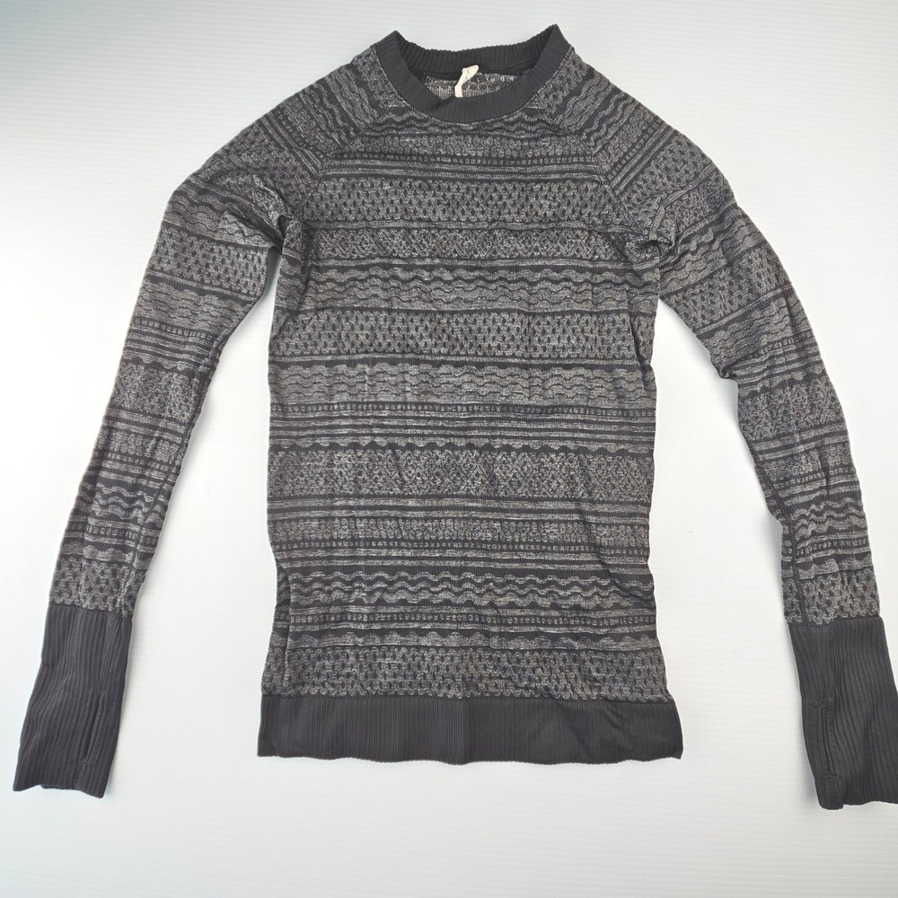 Lululemon Rest Less Pullover Black Grey Jacquard Long Sleeve Top Size 6